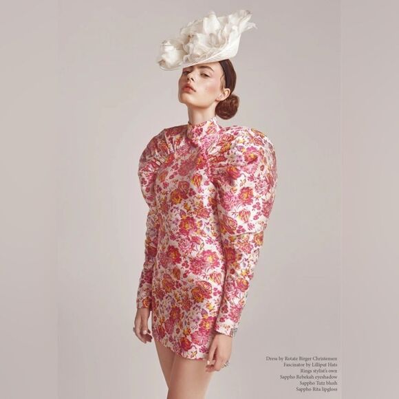 NEW ROTATE BIRGER CHRISTENSEN Button-detailed Ruched Floral-jacquard Min… - Picture 1 of 13